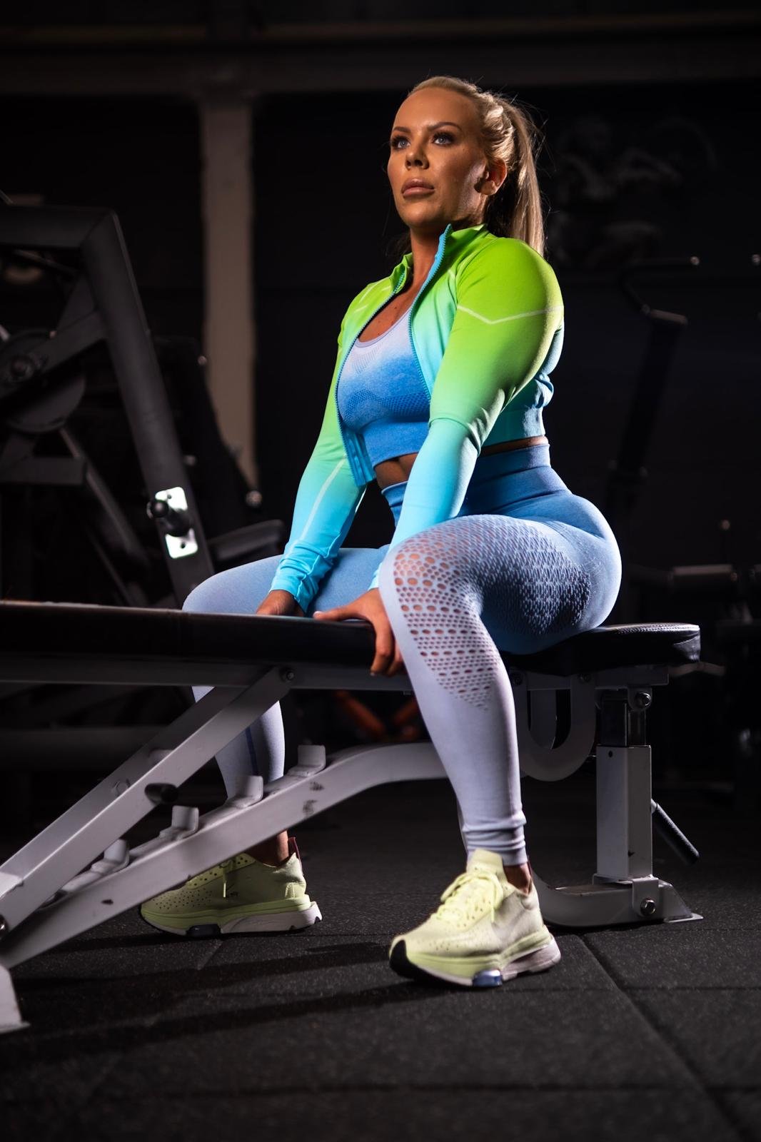 Angelina posing in the gym